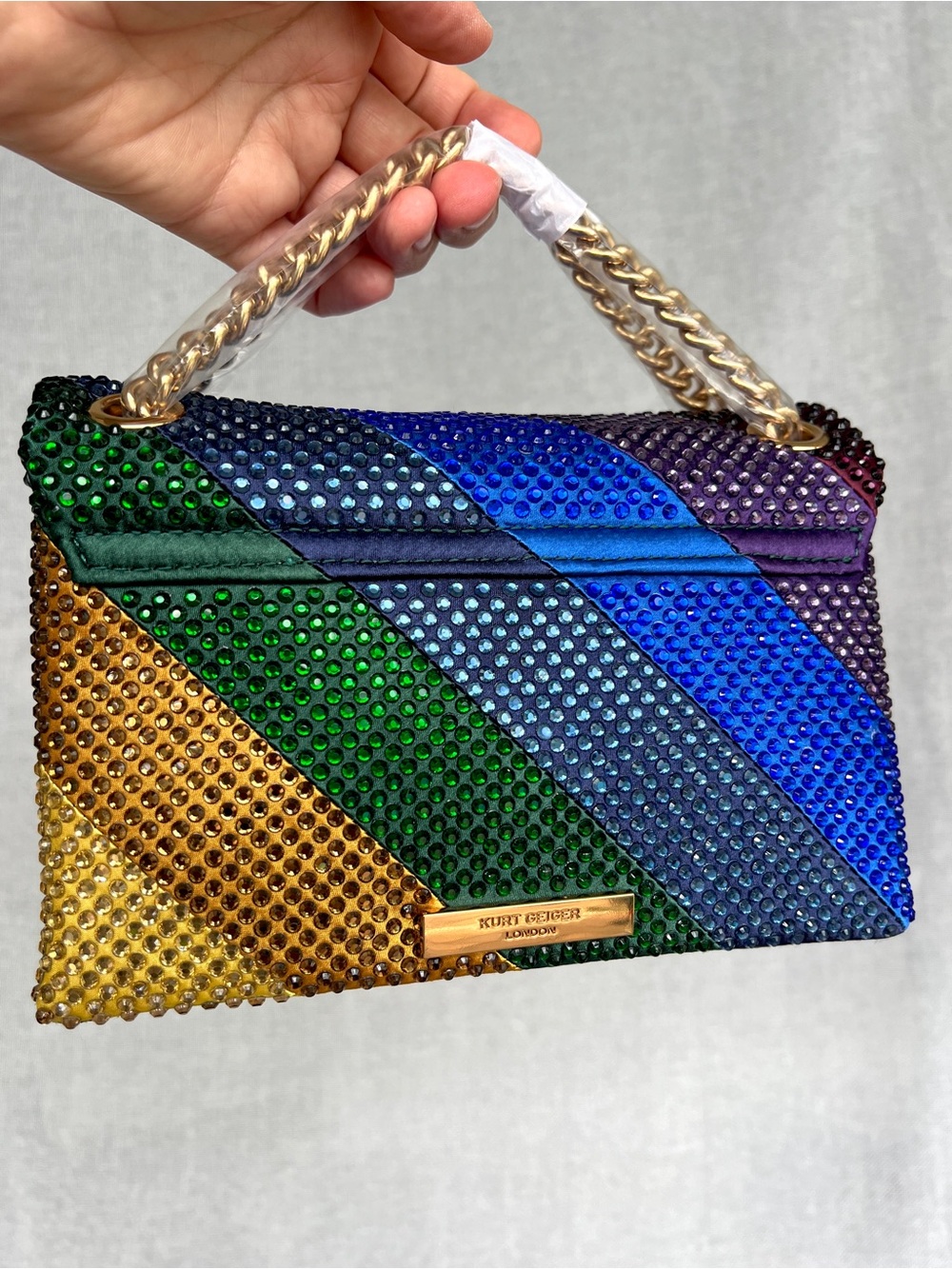 Kurt Geiger Rainbow Crystal embellished Satin Mini convertible bag NWT - Picture 4 of 17